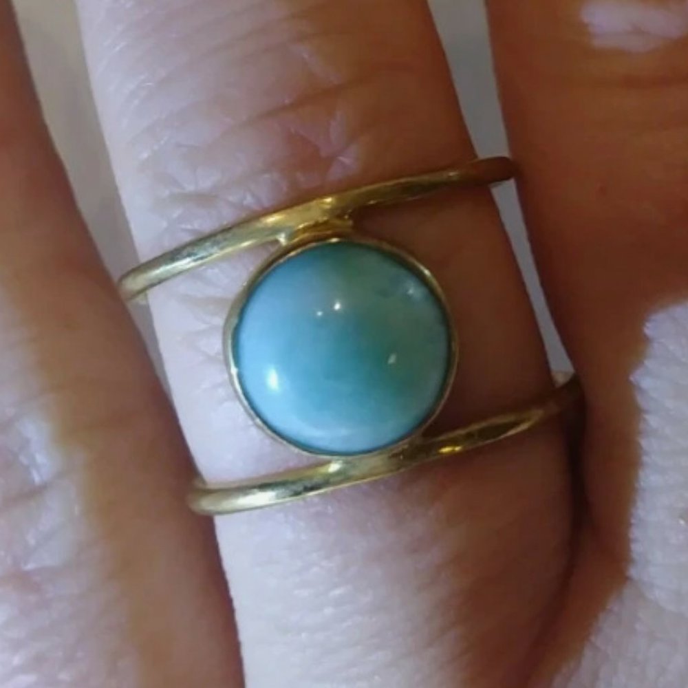 Larimar ring. Gold color